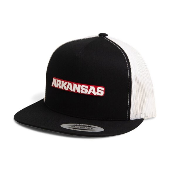 Arkansas Razorbacks ARKANSAS White Snapback Flat Bill Trucker Hat- Black/ White - Picture 2 of 3